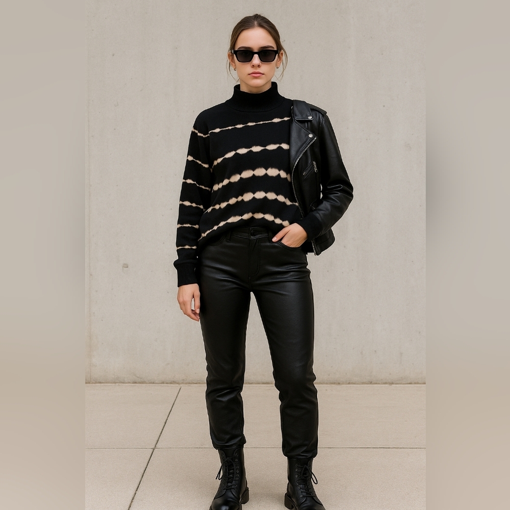 Black & Cream Tie-Dye Mock Neck Sweater | Edgy Street Style Grunge XXL